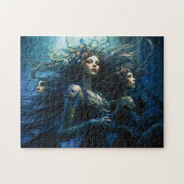 Three Sea Nymphs in Mirror Fantasy Painting Jigsaw Puzzle (Horizontal)