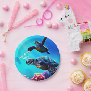 Three Sea Turtles Swimming Paper Plate