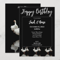 THREE SEBASTOPOL GEESE BLACK BIRTHDAY INVITATION