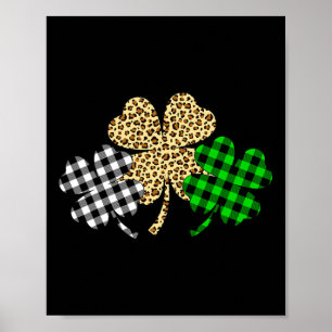 Three Shamrocks Leopard Buffalo Plaid St Patrick D Poster