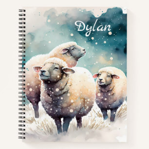 Three Sheep in Winter Wonderland - Customised Notebook
