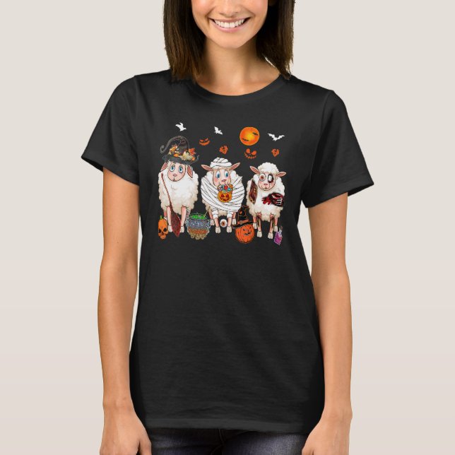 Three Sheep  Witch Scary Mummy Halloween Zombie T-Shirt (Front)