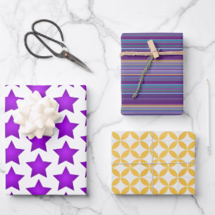 Three Sheets Wrapping Paper - Stars Stripes Petals