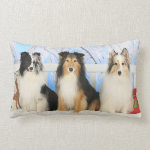 Three Sheltie Colours Christmas Lumbar Cushion