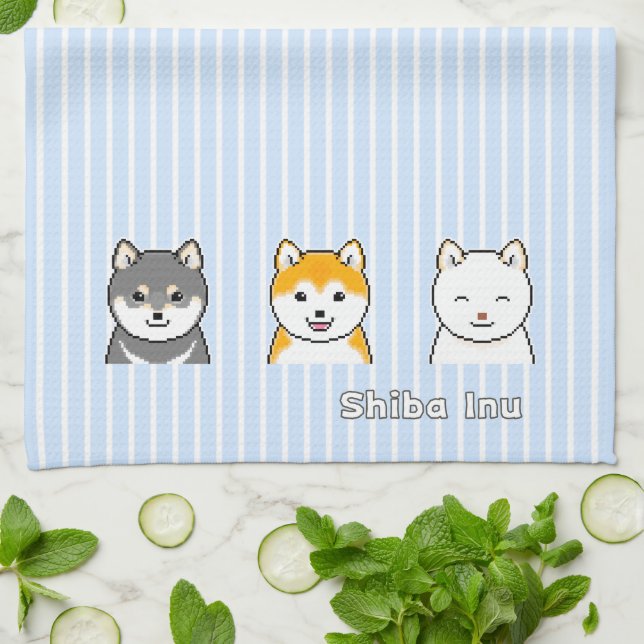Three Shiba Inu Dogs With Different Coat Colours Tea Towel (Folded)
