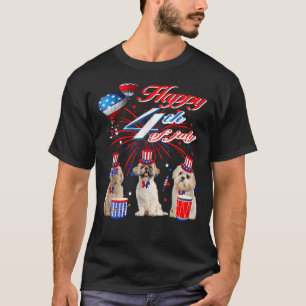 Three Shih Tzu Happy 4th Of July American Flag Men T-Shirt