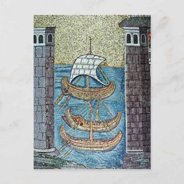 Three ships entering the port of Ravenna Postcard (Front)