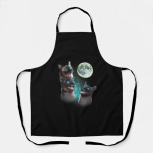 Three Siamese Cats Howl At The Moon Funny Hallowee Apron