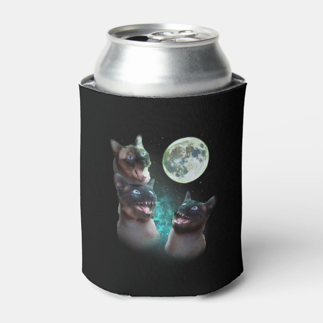 Three Siamese Cats Howl At The Moon Funny Hallowee Can Cooler (Can Front)