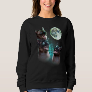 Three Siamese Cats Howl At The Moon Funny Hallowee Sweatshirt