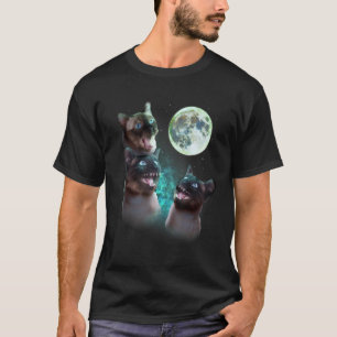 Three Siamese Cats Howl At The Moon Funny Hallowee T-Shirt