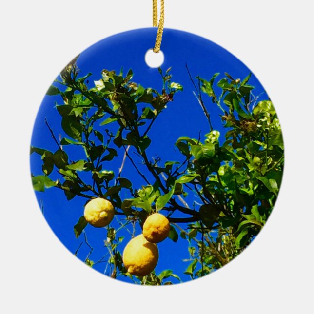 Three Sicilian Lemons Ceramic Tree Decoration (Front)