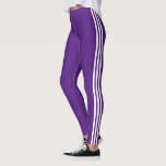 Three Side Stripe Purple Leggings - Custom Colours<br><div class="desc">Custom Colours Sports Three Side Stripe Leggings - Choose / Add Your Favourite Leggings and Stripe Colours / also text / more - Resize and move or remove / add elements / colours or text with Customisation Tool. Design by MIGNED</div>