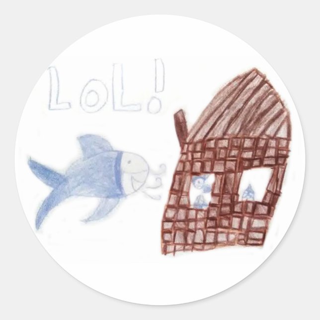 Three Silly Fish - Kids Fish Drawing Classic Round Sticker (Front)
