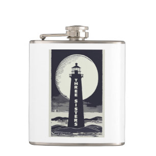 Three Sisters Lighthouse Massachusetts Moon Hip Flask
