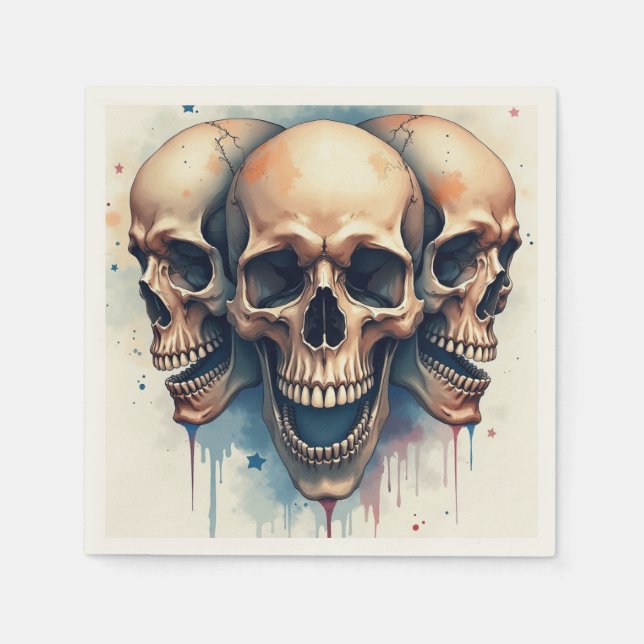 Three Skeleton Heads Napkin (Front)