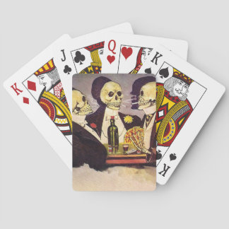 Three Skeletons Playing Cards