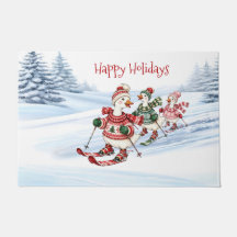 Three Skiing Ducks Holiday Doormat