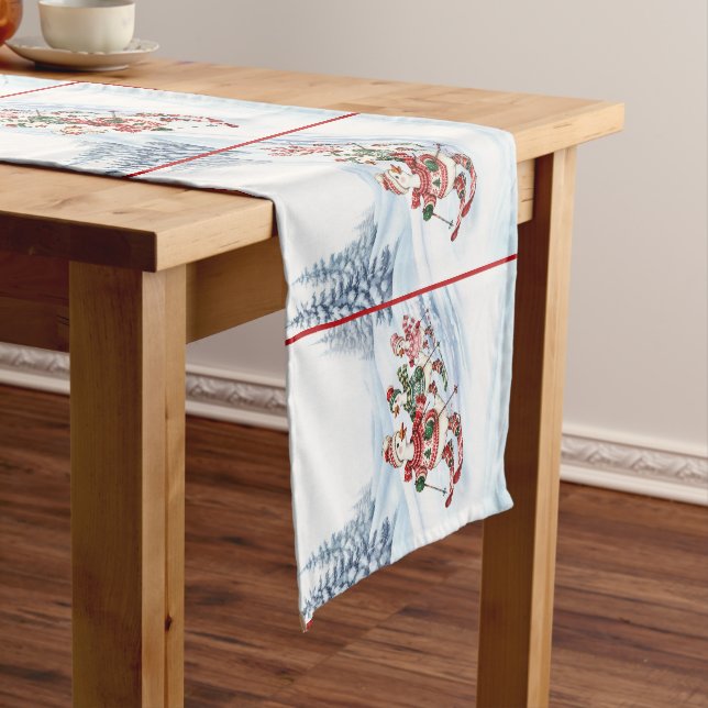 Three Skiing Ducks Holiday Table Runner (In Situ)