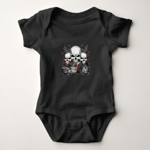 Three Skull with Red Chopper Motorcycle Baby Bodysuit