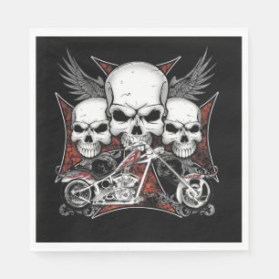 Three Skull with Red Chopper Motorcycle Napkin