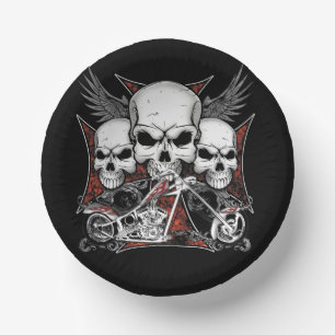 Three Skull with Red Chopper Motorcycle Paper Plate