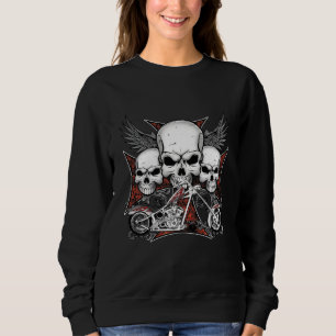 Three Skull with Red Chopper Motorcycle Sweatshirt