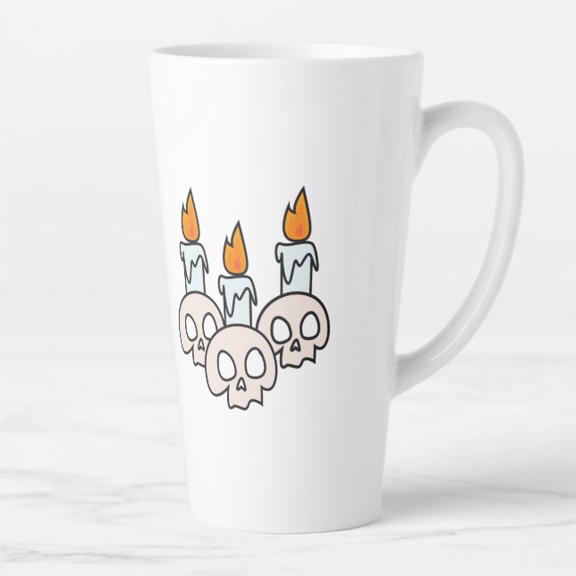 Three Skulls with Burning Candles Latte Mug (Right)