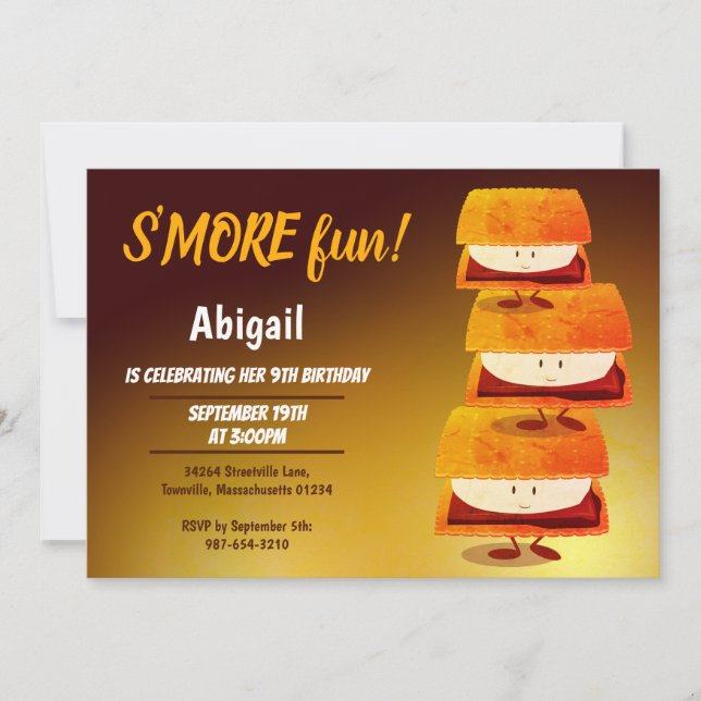Three S'mores Cartoon Kids Birthday Invitation (Front)