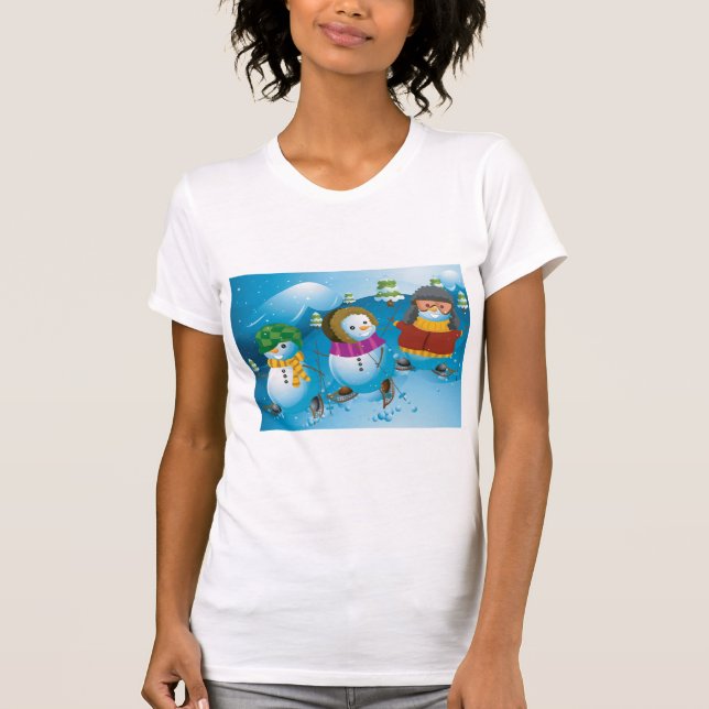 Three Snowman Womens T-Shirt (Front)
