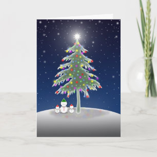 Three Snowmen and Christmas Tree Card