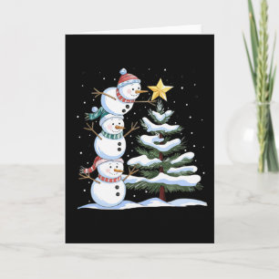 Three Snowmen Are Arranging A Christmas Tree Cute  Card