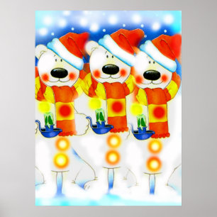 Three Snowmen at Christmas Poster