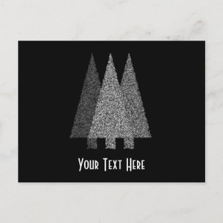 Three Snowy Christmas Trees. Black White. Holiday Postcard