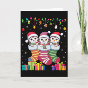 Three Snowy Owl In Sock Funny Boys Girls Kids Chri Card