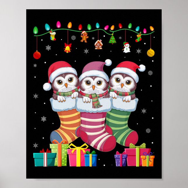 Three Snowy Owl In Sock Funny Boys Girls Kids Chri Poster (Front)