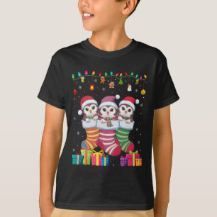 Three Snowy Owl In Sock Funny Boys Girls Kids Chri T-Shirt
