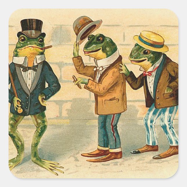 "Three Sociable Frogs" Square Sticker (Front)