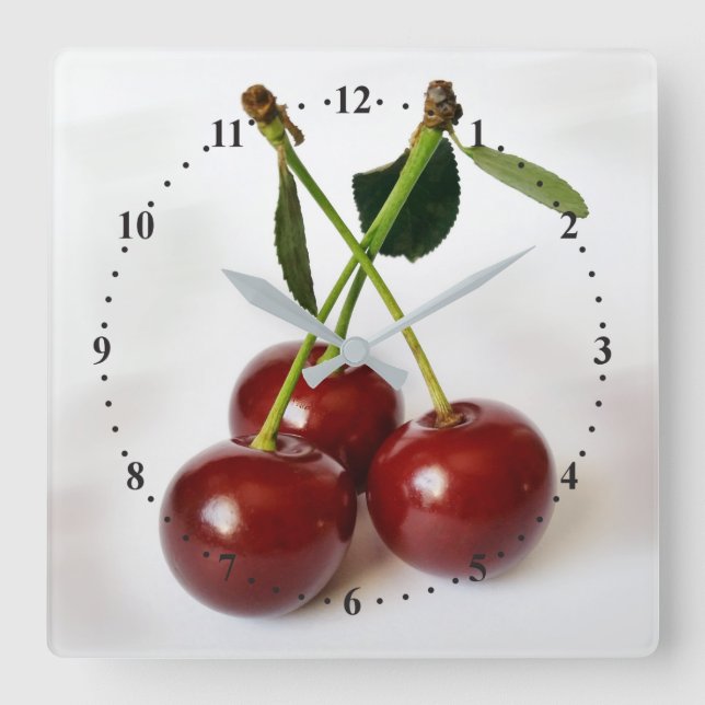 three sour cherries square wall clock (Front)