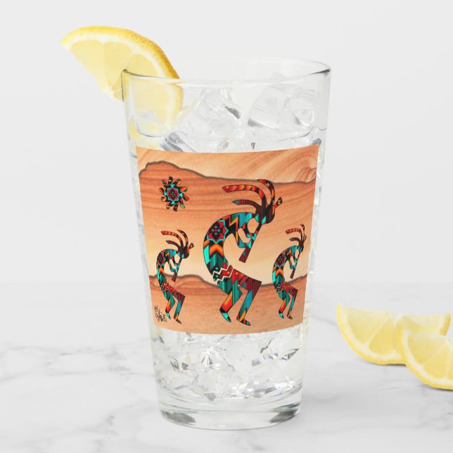 Three Southwest Kokopelli Glass (Front Ice)