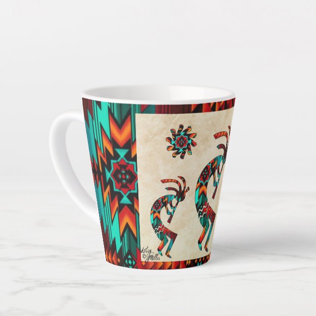 Three Southwest Kokopelli Latte Mug (Left Angle)