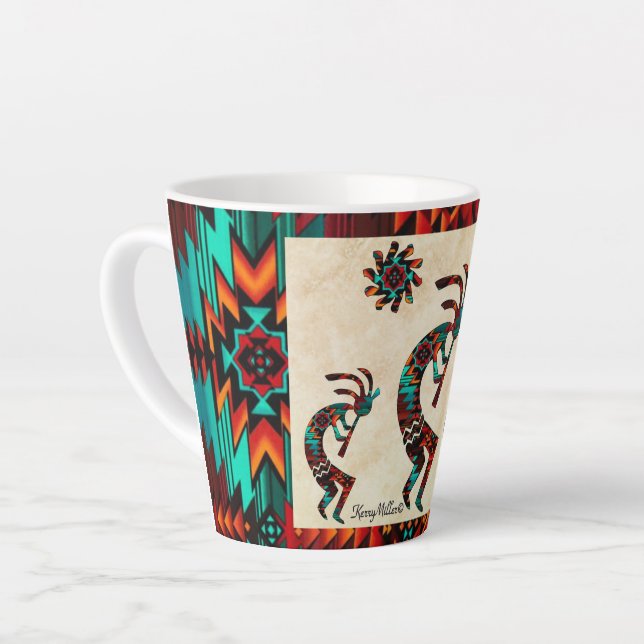 Three Southwest Kokopelli Latte Mug (Left Angle)
