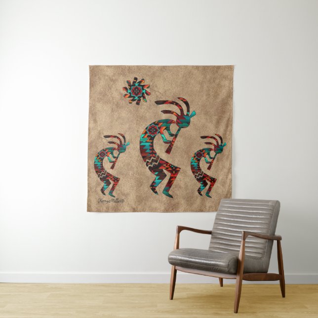 Three Southwest Kokopelli Tapestry (In Situ)