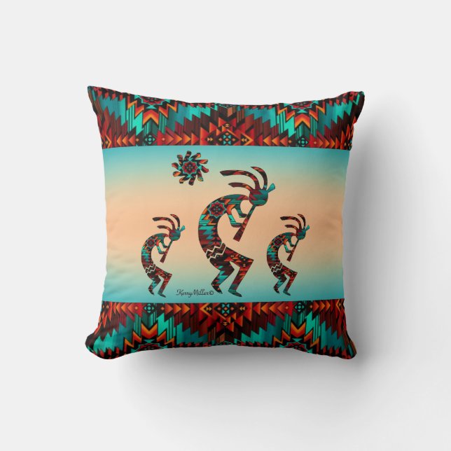 Three Southwest Kokopelli Throw Pillow (Front)