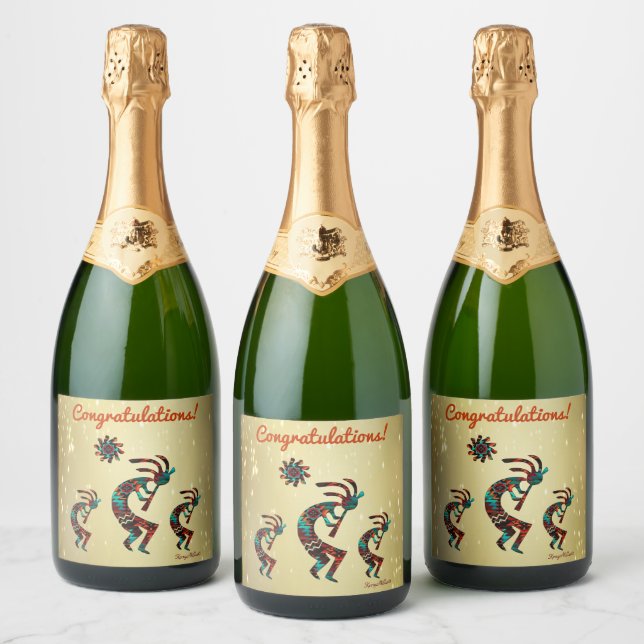 Three Southwest Kokopelli  Wine Label (Bottles)