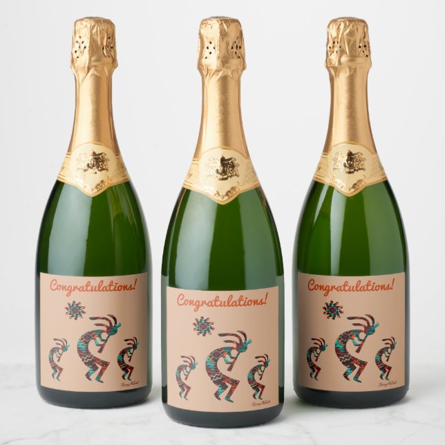 Three Southwest Kokopelli  Wine Label (Bottles)