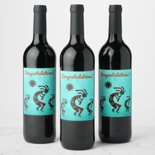 Three Southwest Kokopelli  Wine Label