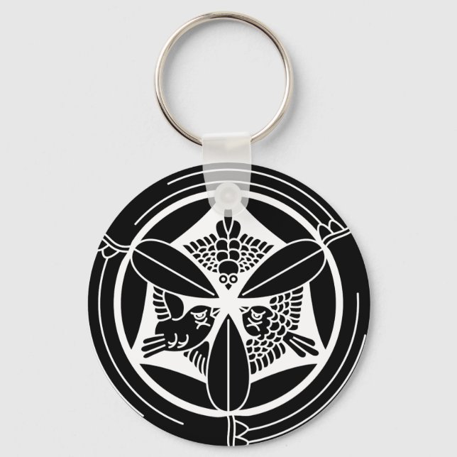 Three sparrows in a bamboo circle key ring (Front)