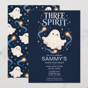 Three Spirit Blue Ghost Halloween 3rd Birthday Invitation