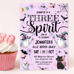 Three Spirit Cute Ghosts Halloween 3rd Birthday Invitation